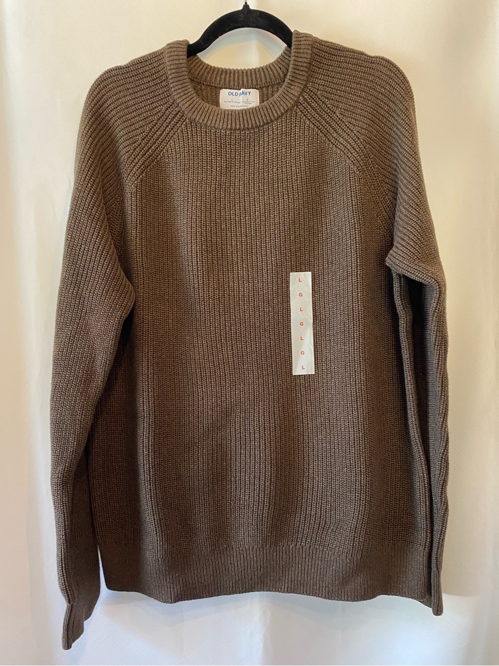 Old Navy Men's Brown Crewneck Chunky Knit Fisherman Sweater LG 100% Cotton